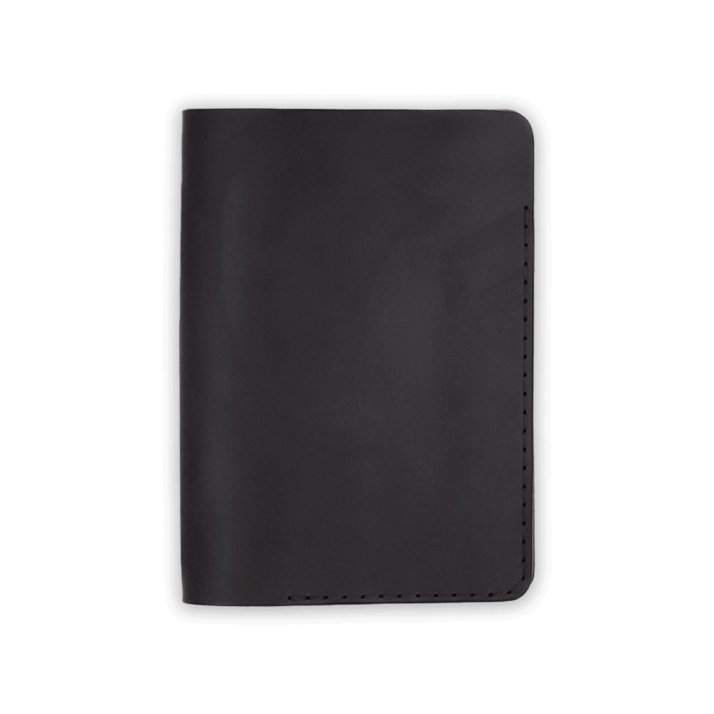 Black leather Passport Cover closed view.