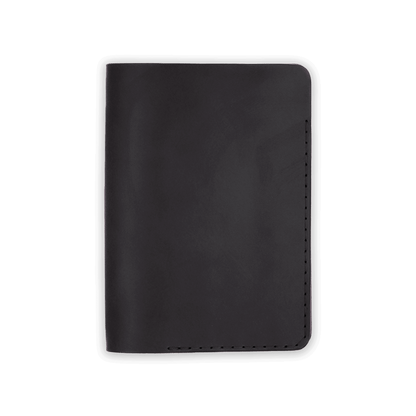 Black leather Passport Cover closed view.