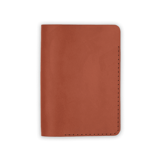 Brown leather Passport Cover closed view.