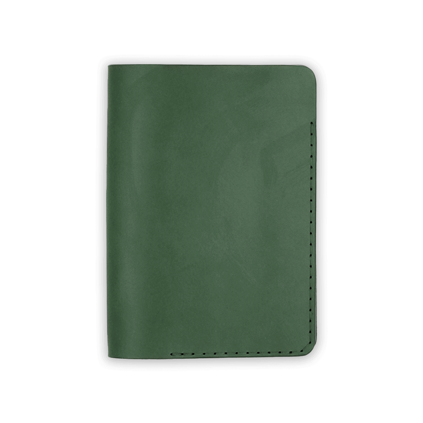 Green leather Passport Cover closed view.