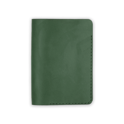 Green leather Passport Cover closed view.