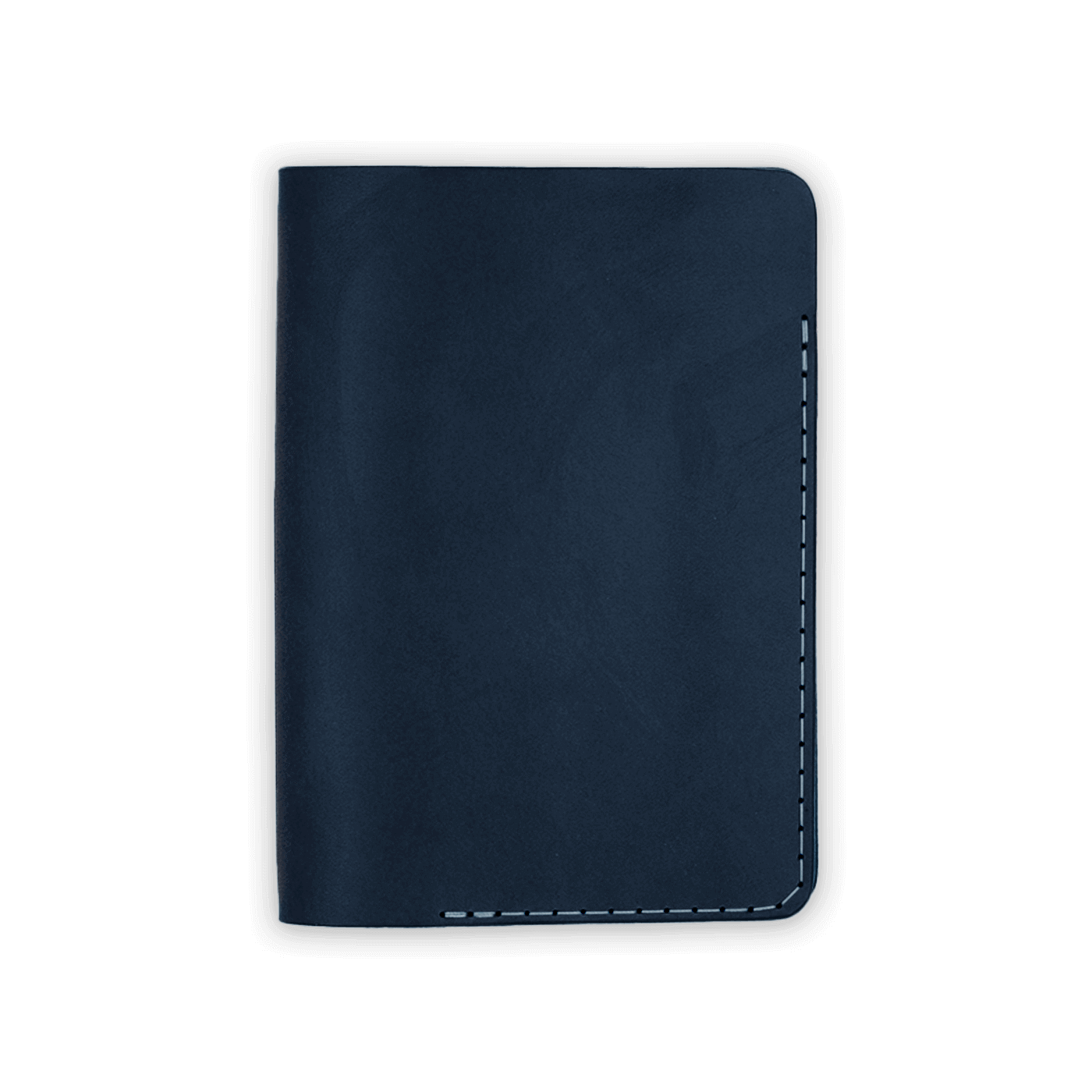 Navy leather Passport Cover closed view.