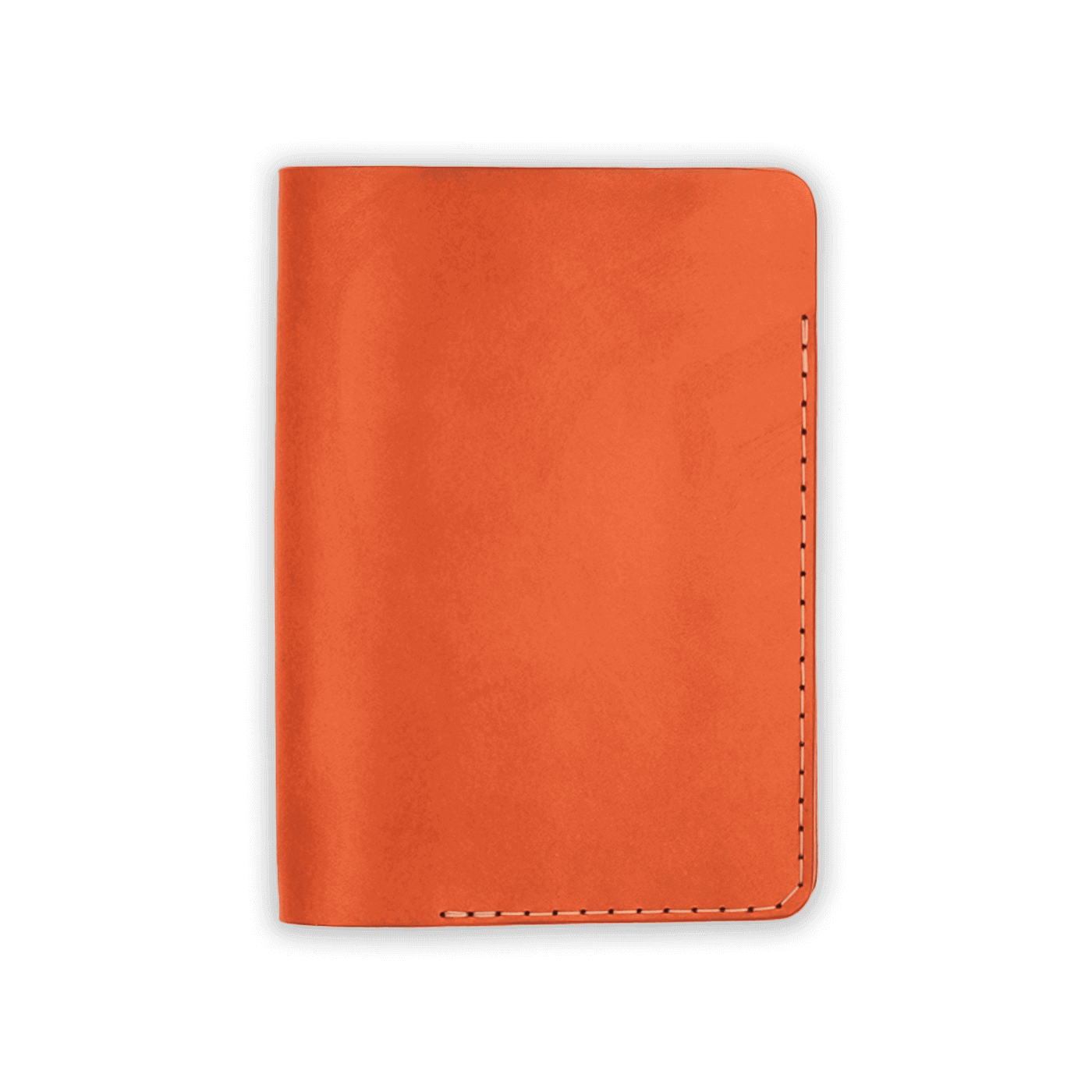 Orange leather Passport Cover closed view.