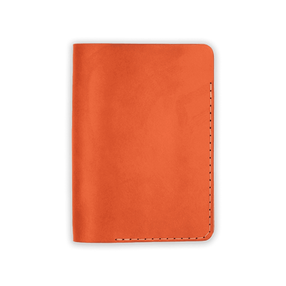 Orange leather Passport Cover closed view.