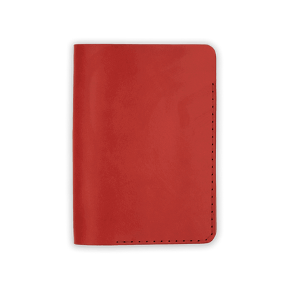 Red leather Passport Cover closed view.