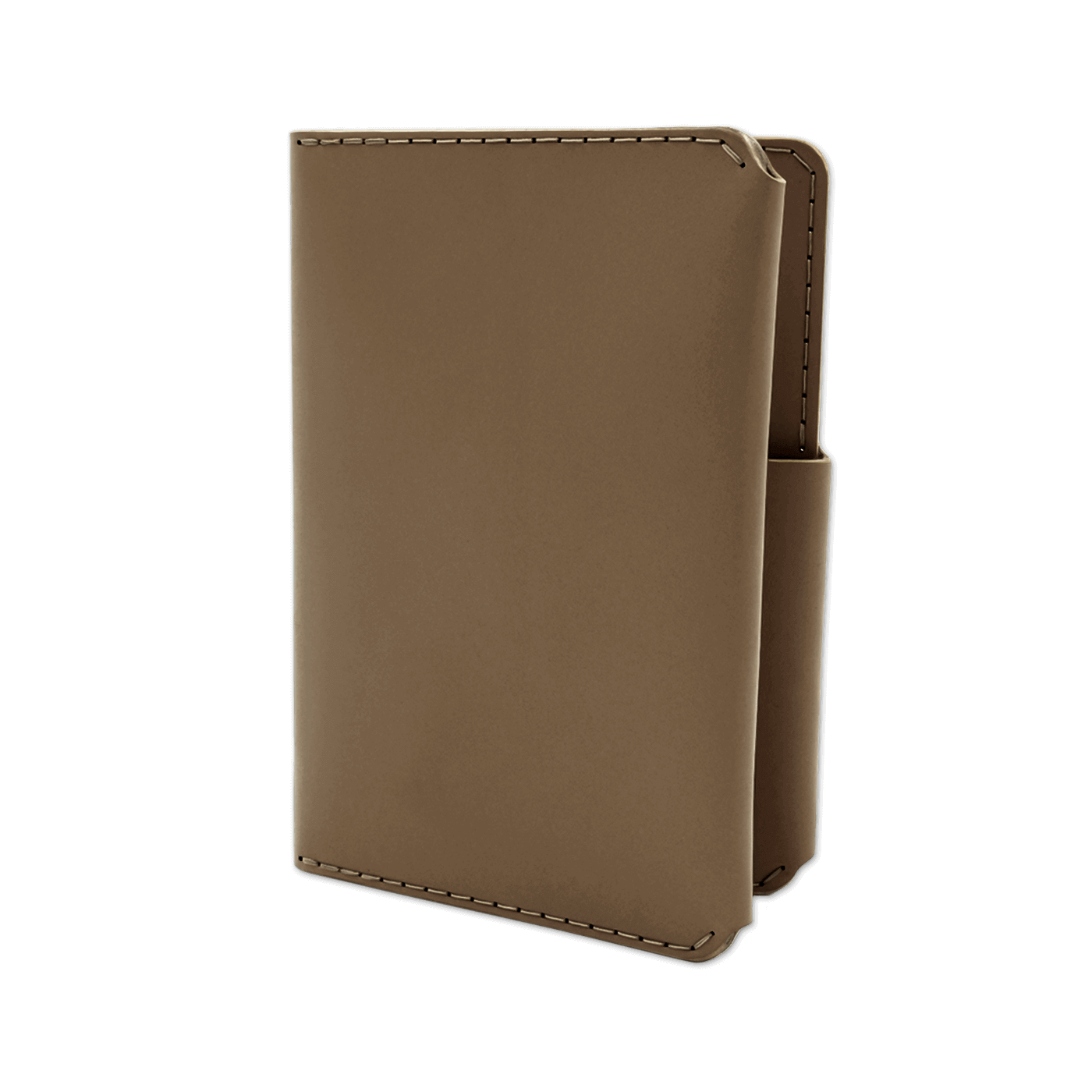 Olive leather passport wallet 3/4 angle view.