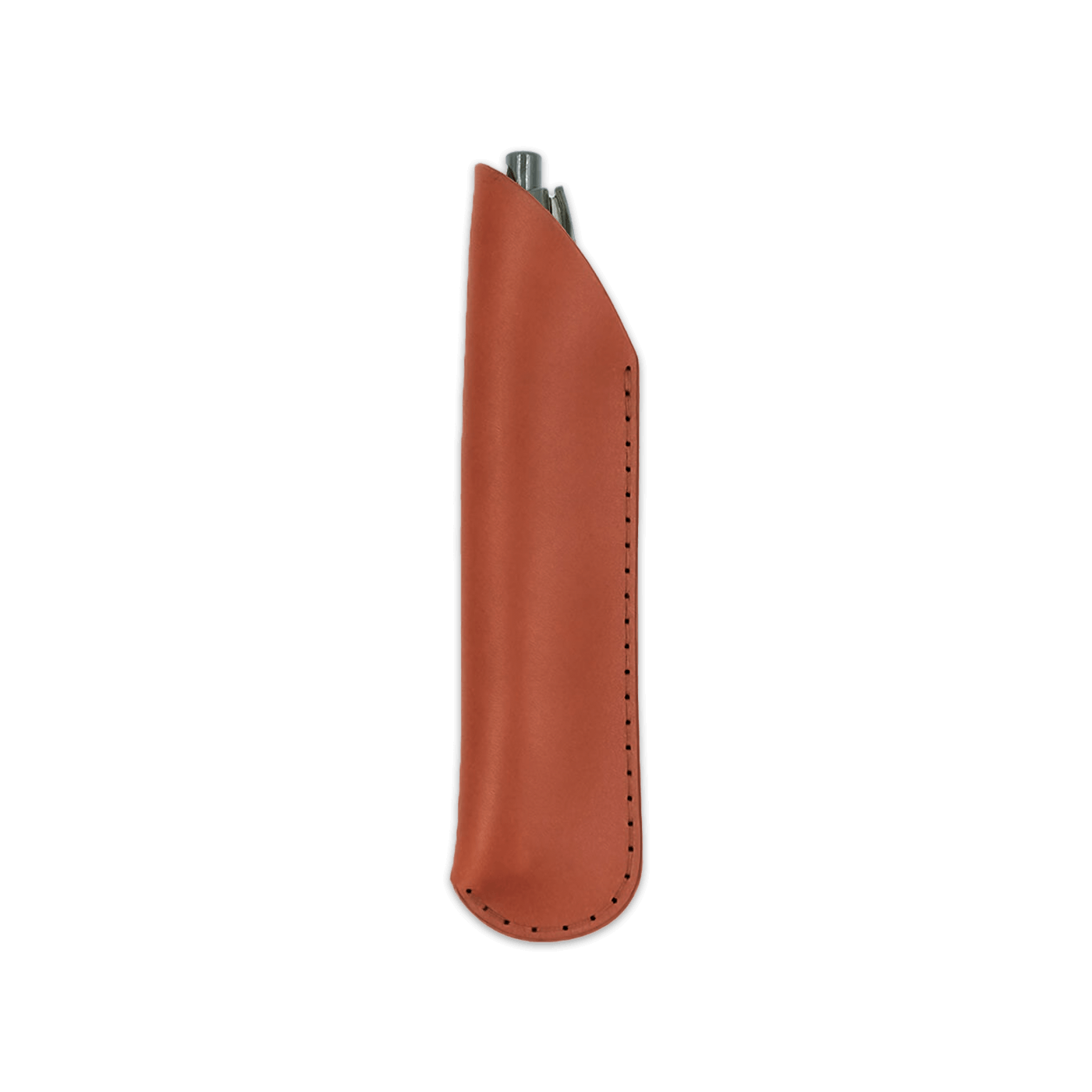 Brown leather pen sheath with pen.