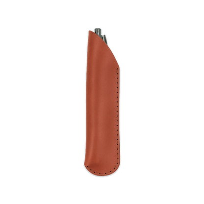 Brown leather pen sheath with pen.