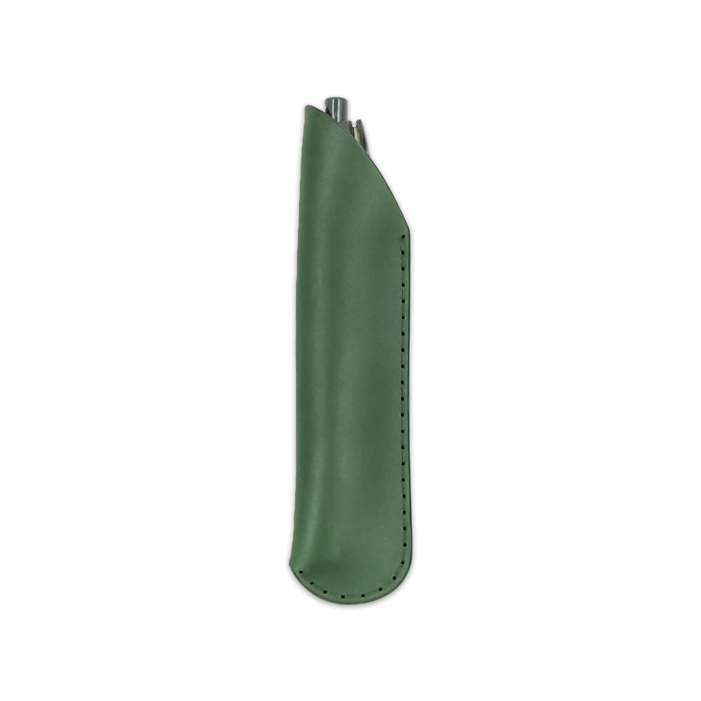 Green leather pen sheath with pen.