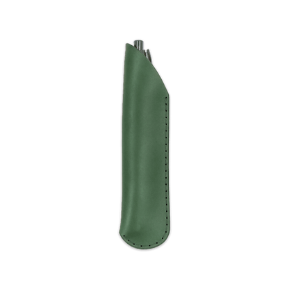 Green leather pen sheath with pen.