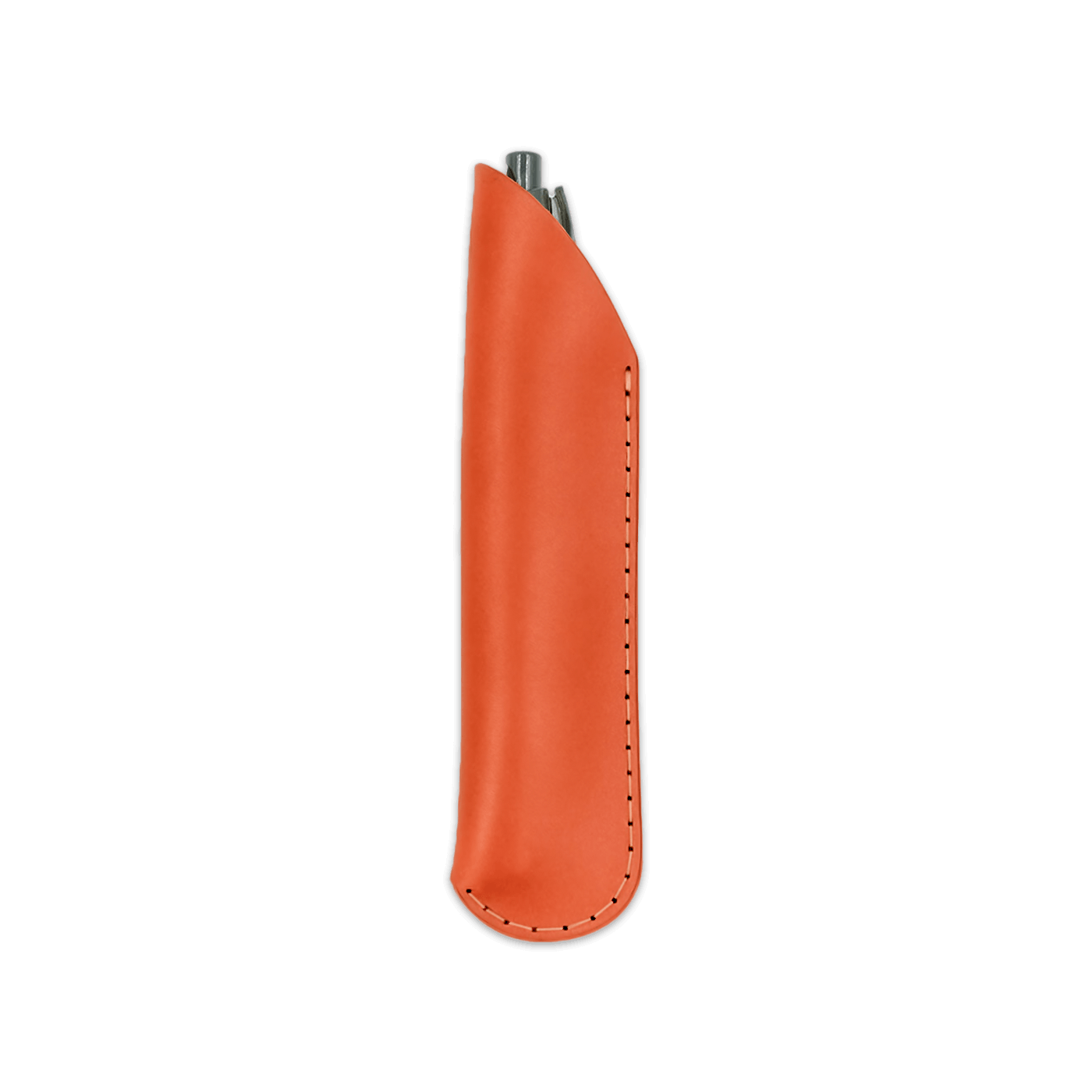 Orange leather pen sheath with pen.