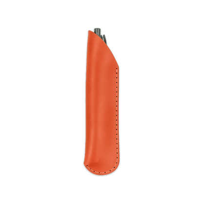 Orange leather pen sheath with pen.