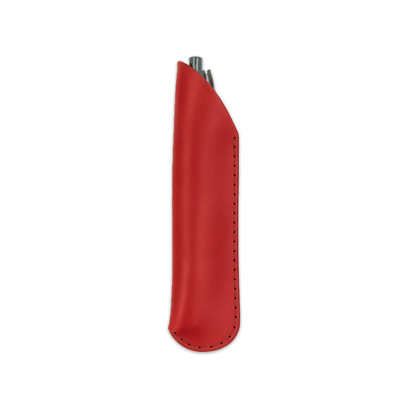 Red leather pen sheath with pen.