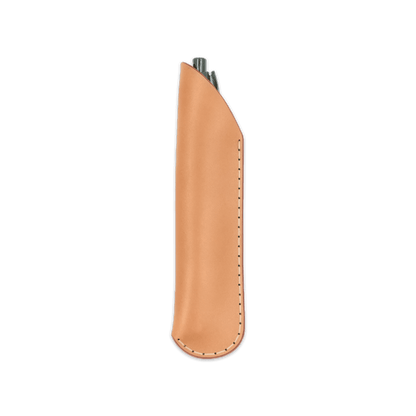 Tan leather pen sheath with pen.