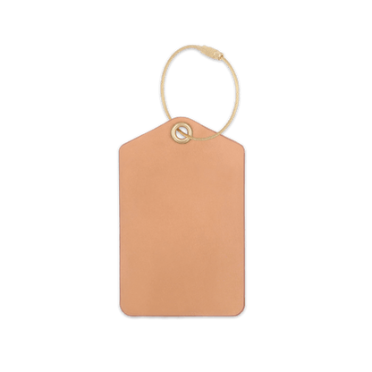 Natural leather luggage tag with brass hardware.