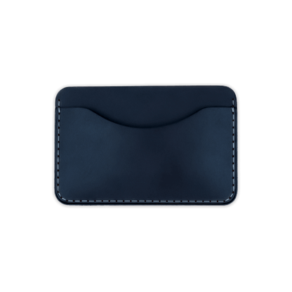 Navy leather Slim Wallet front view.