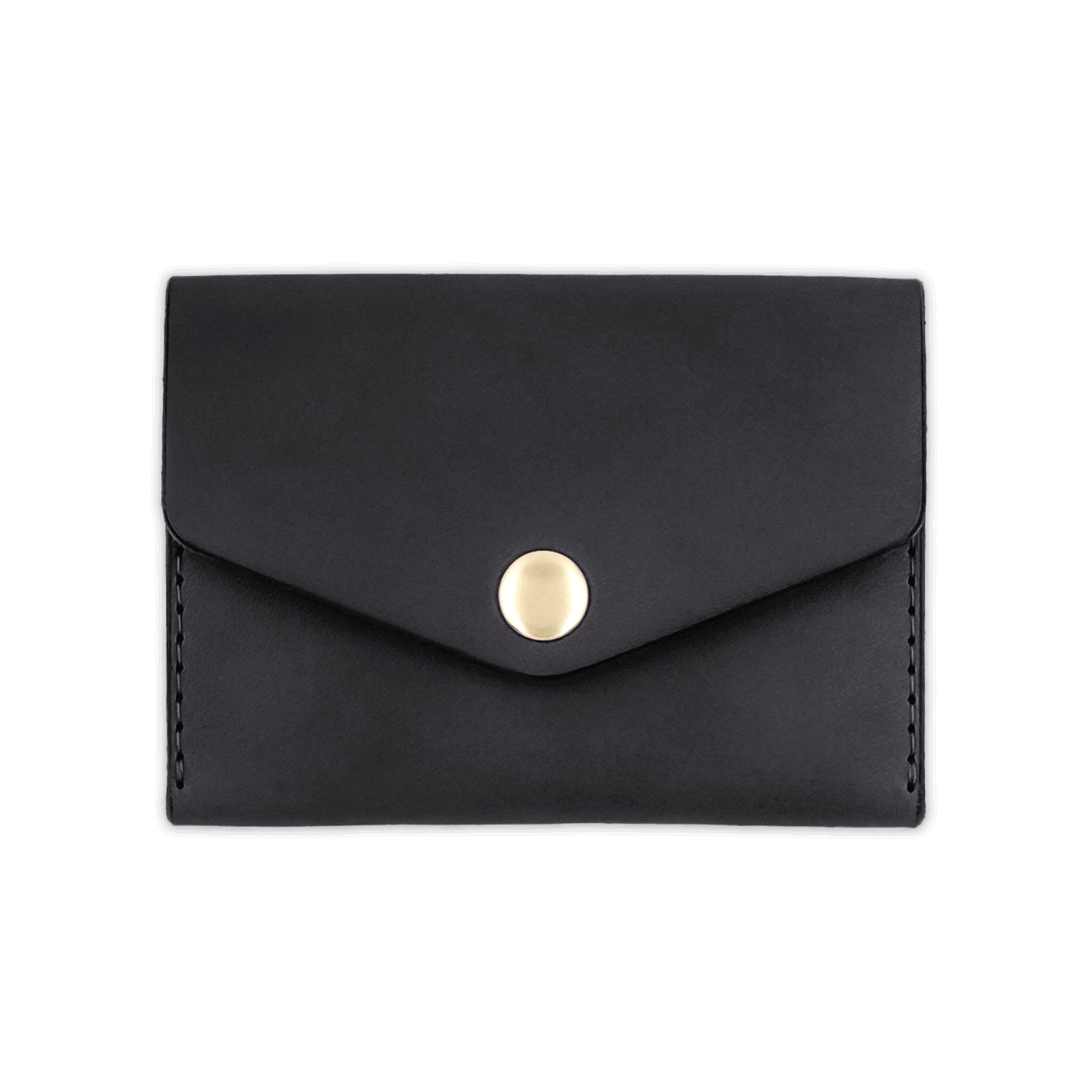 Black leather Snap Wallet front view with fold closure and brass hardware.