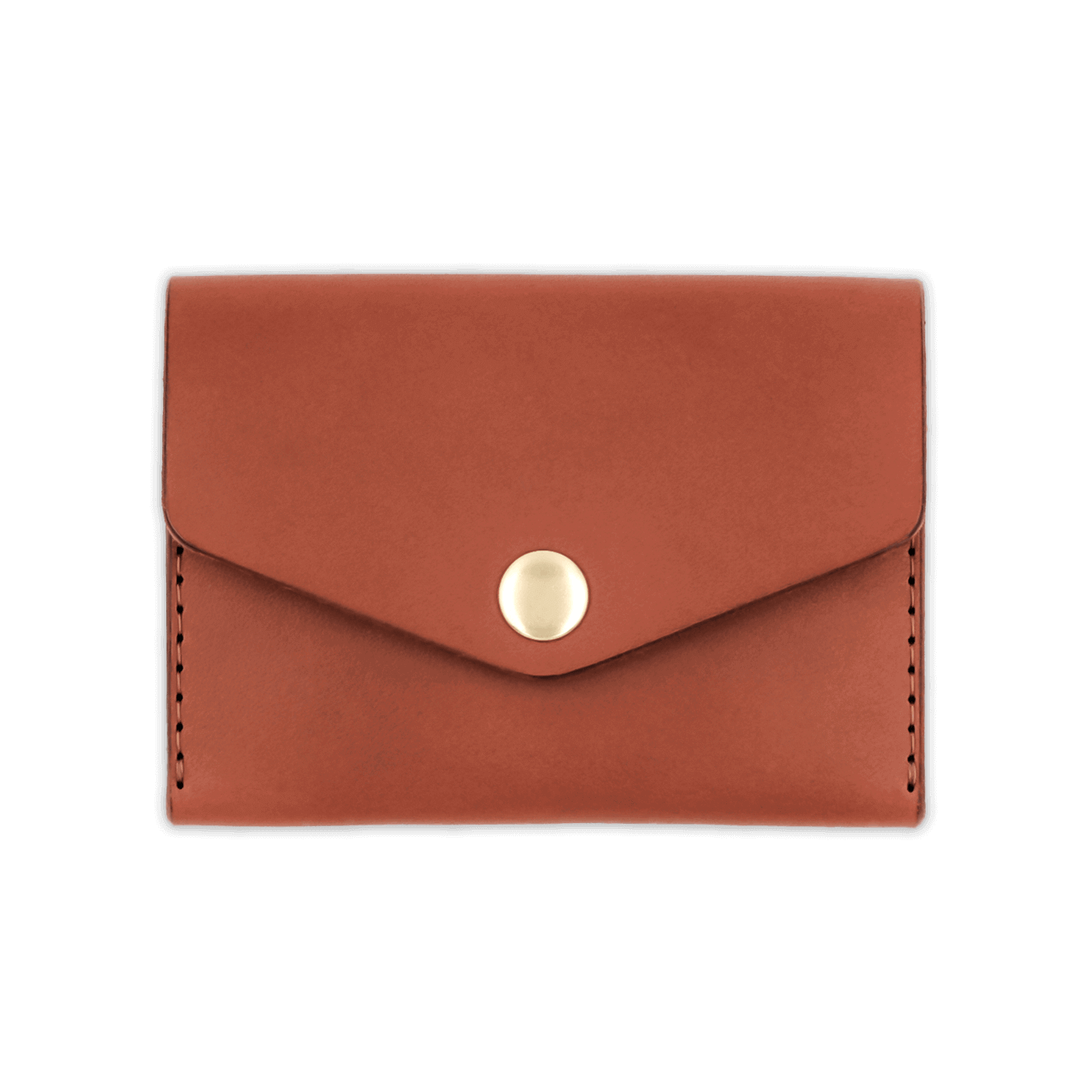 Brown leather Snap Wallet front view with fold closure and brass hardware.