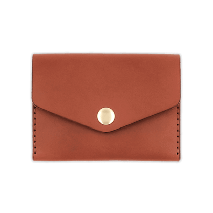 Brown leather Snap Wallet front view with fold closure and brass hardware.