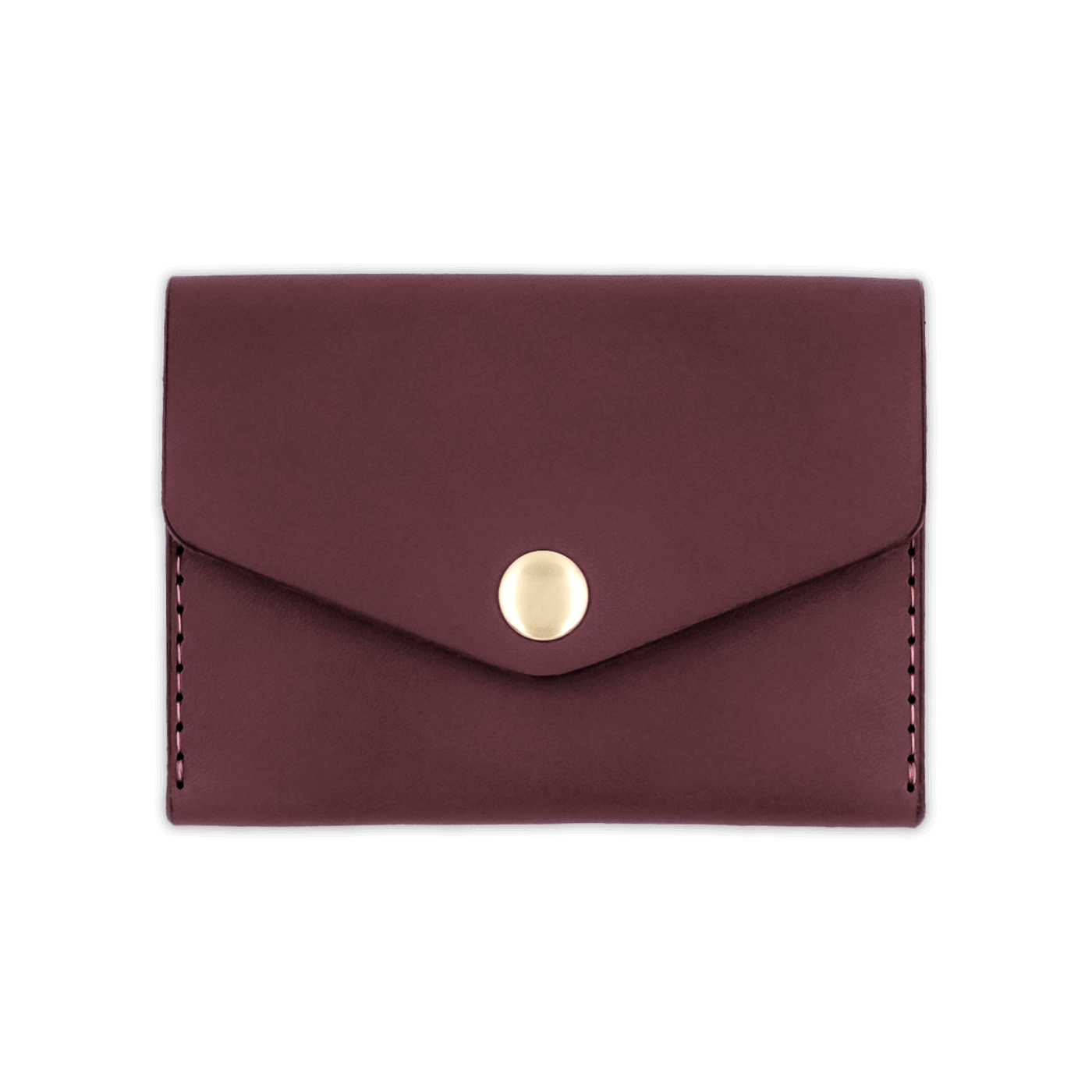 Burgundy leather Snap Wallet front view with fold closure and brass hardware.