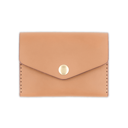 Natural leather Snap Wallet front view with fold closure and brass hardware.