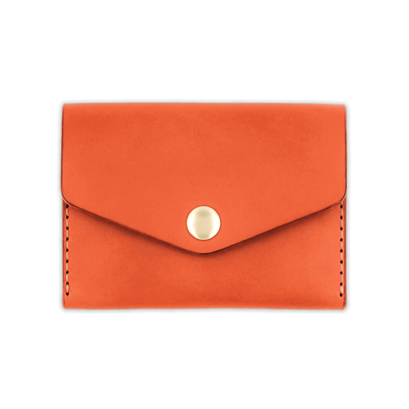 Orange leather Snap Wallet front view with fold closure and brass hardware.