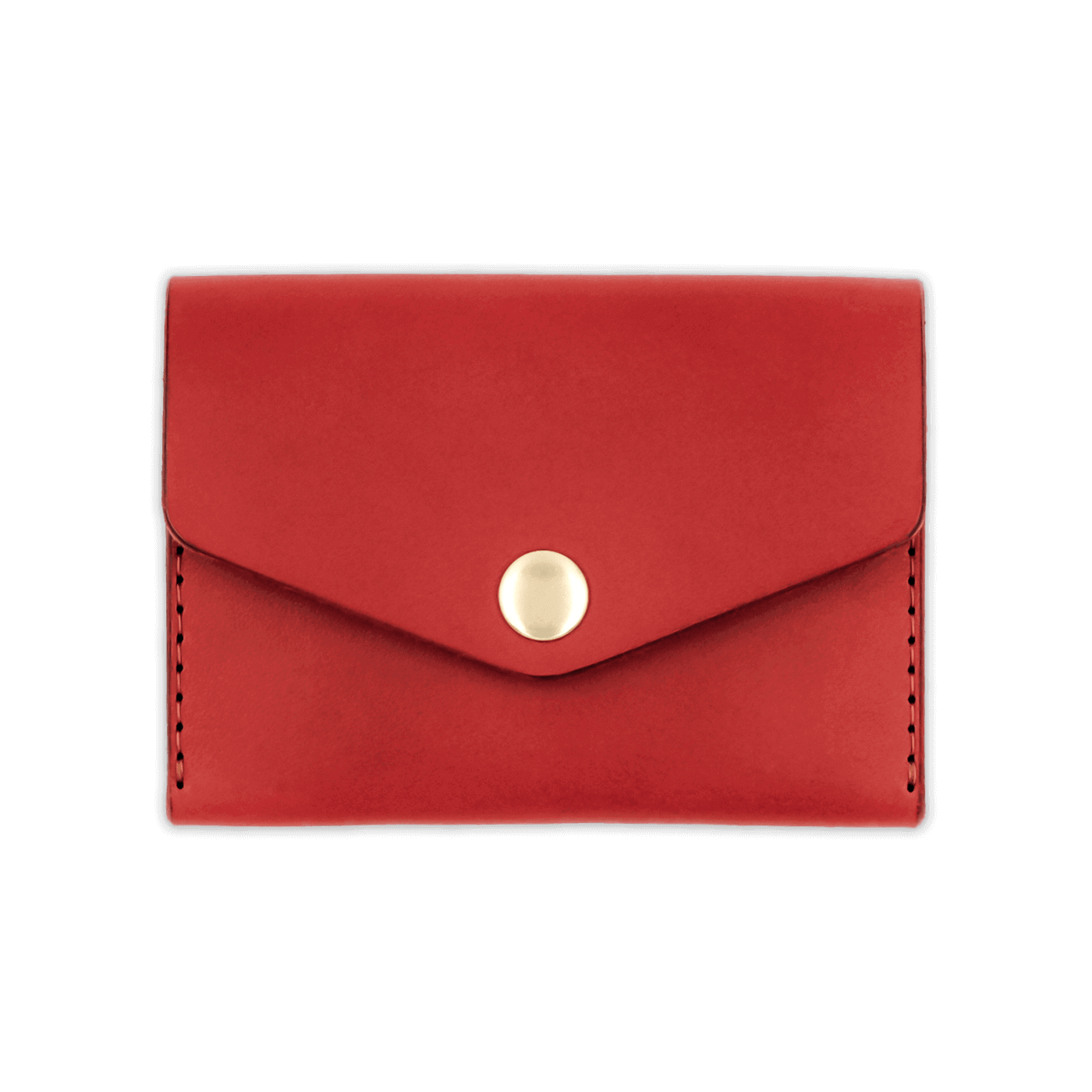 Red leather Snap Wallet front view with fold closure and brass hardware.