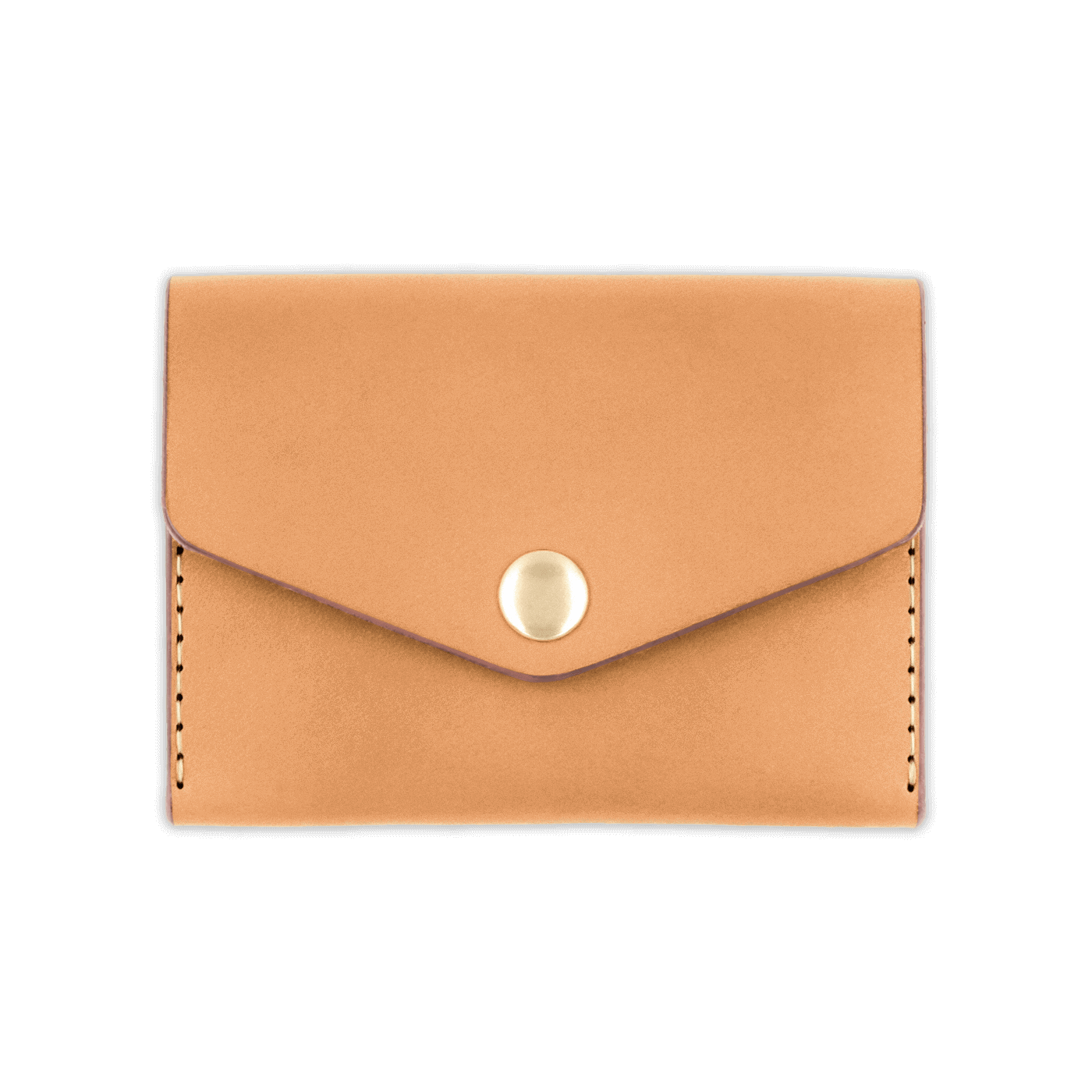 Tan leather Snap Wallet front view with fold closure and brass hardware.