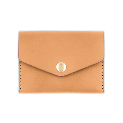 Tan leather Snap Wallet front view with fold closure and brass hardware.