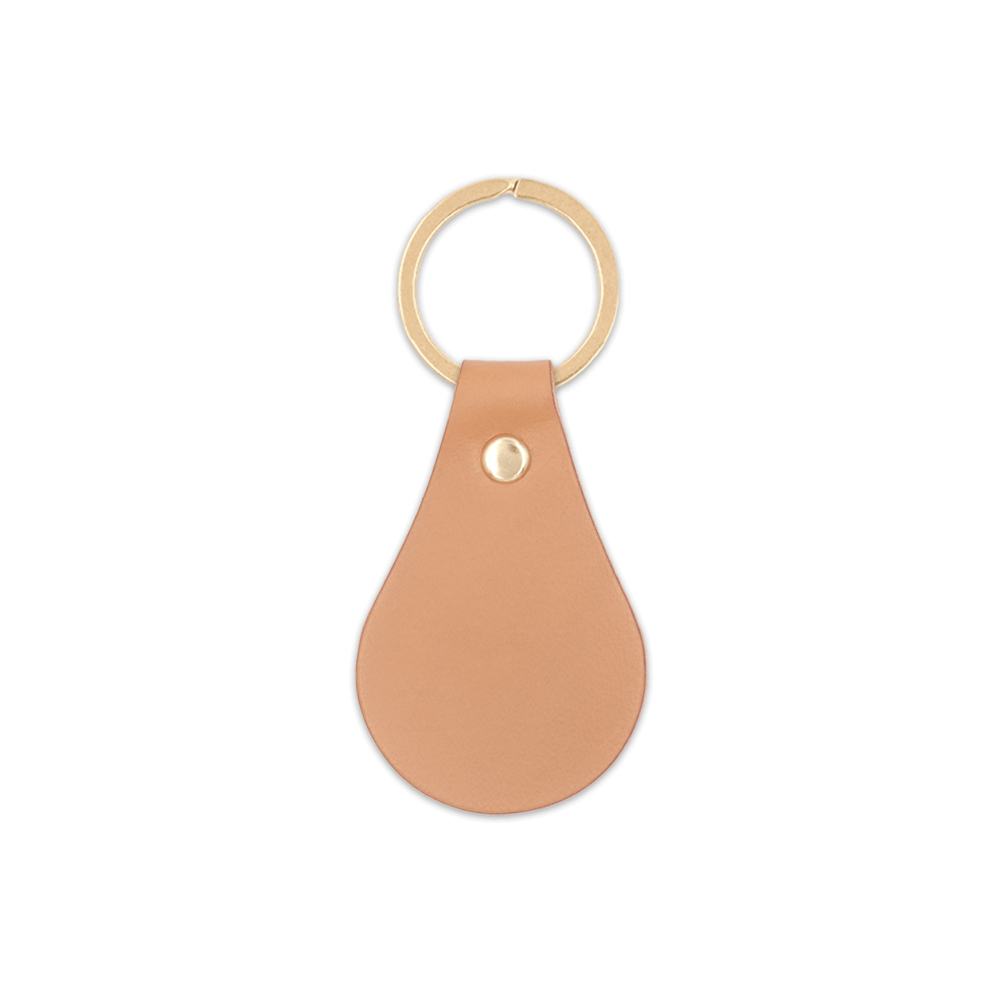 Natural leather teardrop-shaped keychain with brass hardware.