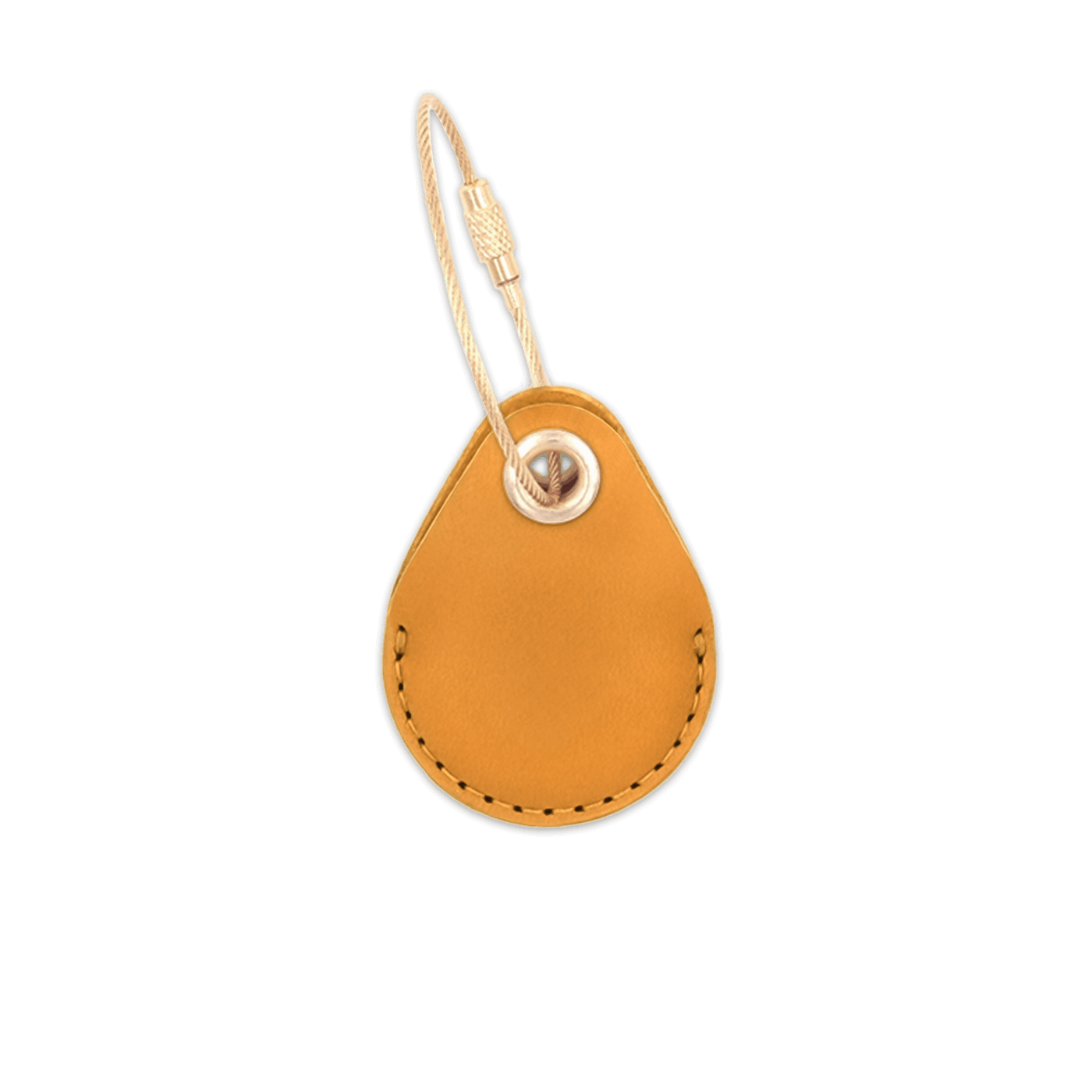 Gold leather AirTag case with brass hardware and luggage loop