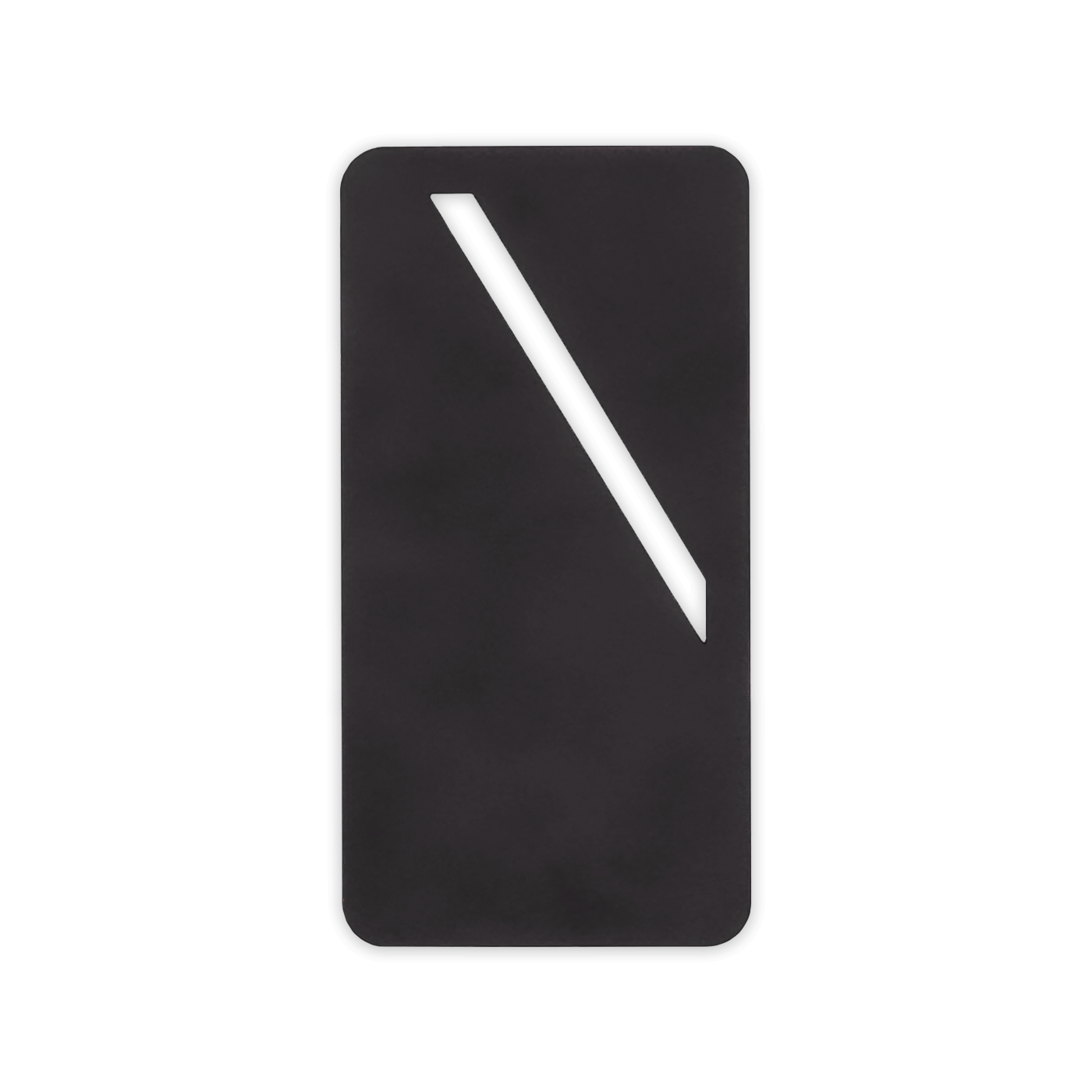 Black leather rectangular bookmark with diagonal paper slit.