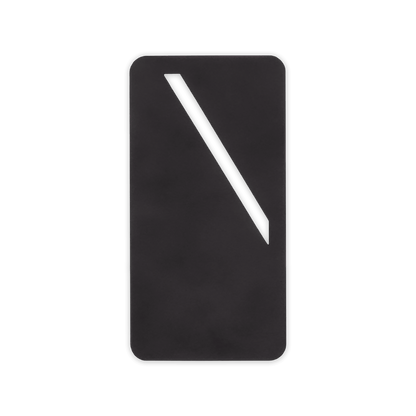 Black leather rectangular bookmark with diagonal paper slit.