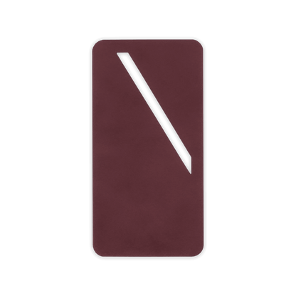 Burgundy leather rectangular bookmark with diagonal paper slit.