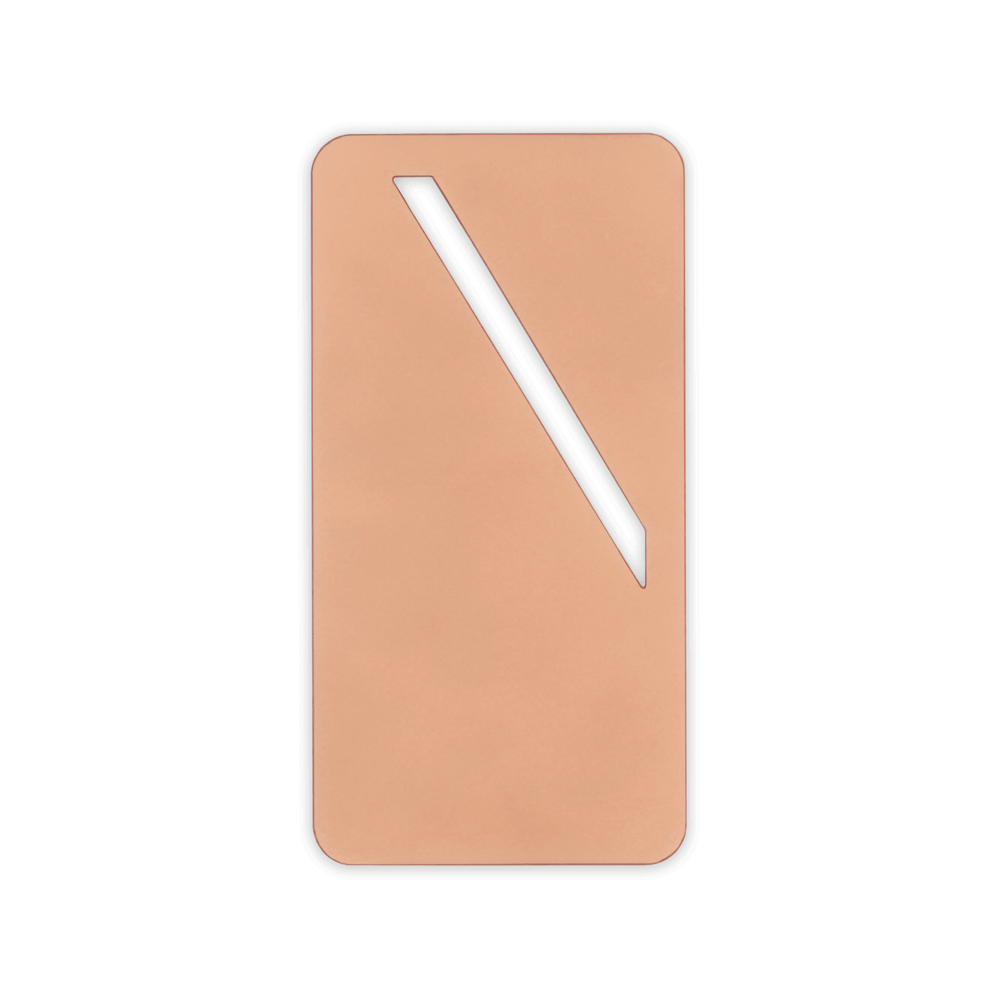 Natural leather rectangular bookmark with diagonal paper slit.