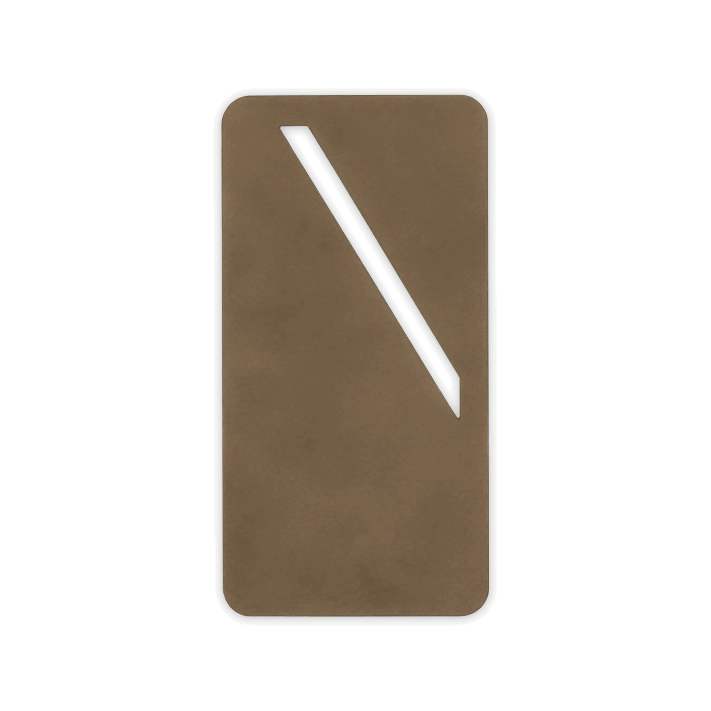 Olive leather rectangular bookmark with diagonal paper slit.