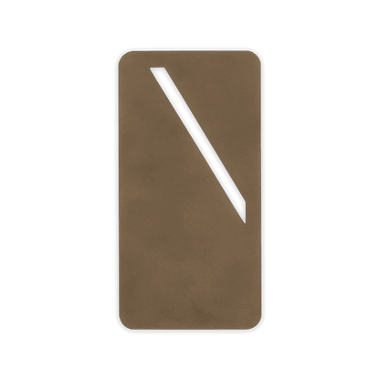 Olive leather rectangular bookmark with diagonal paper slit.