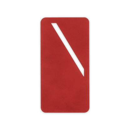 Red leather rectangular bookmark with diagonal paper slit.