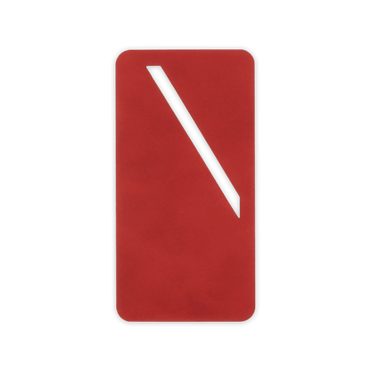 Red leather rectangular bookmark with diagonal paper slit.