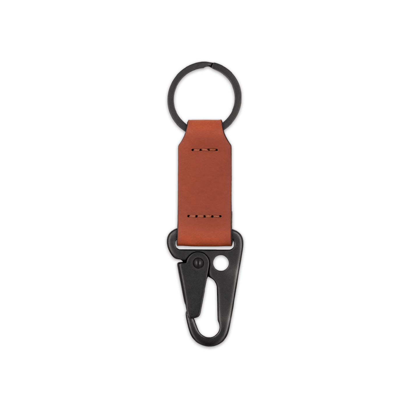 Brown leather keychain with black hardware