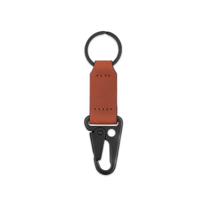 Brown leather keychain with black hardware