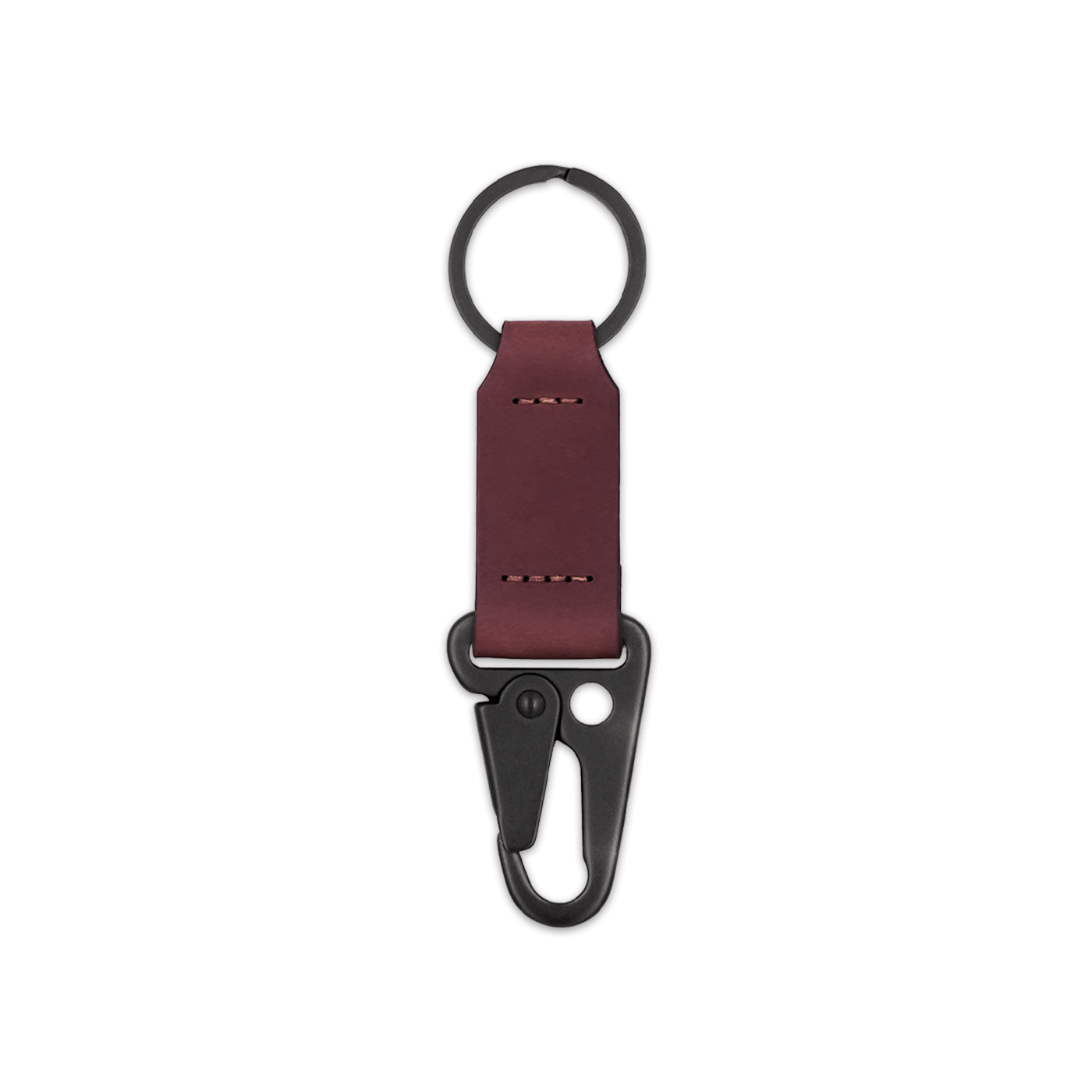 Burgundy leather keychain with black hardware