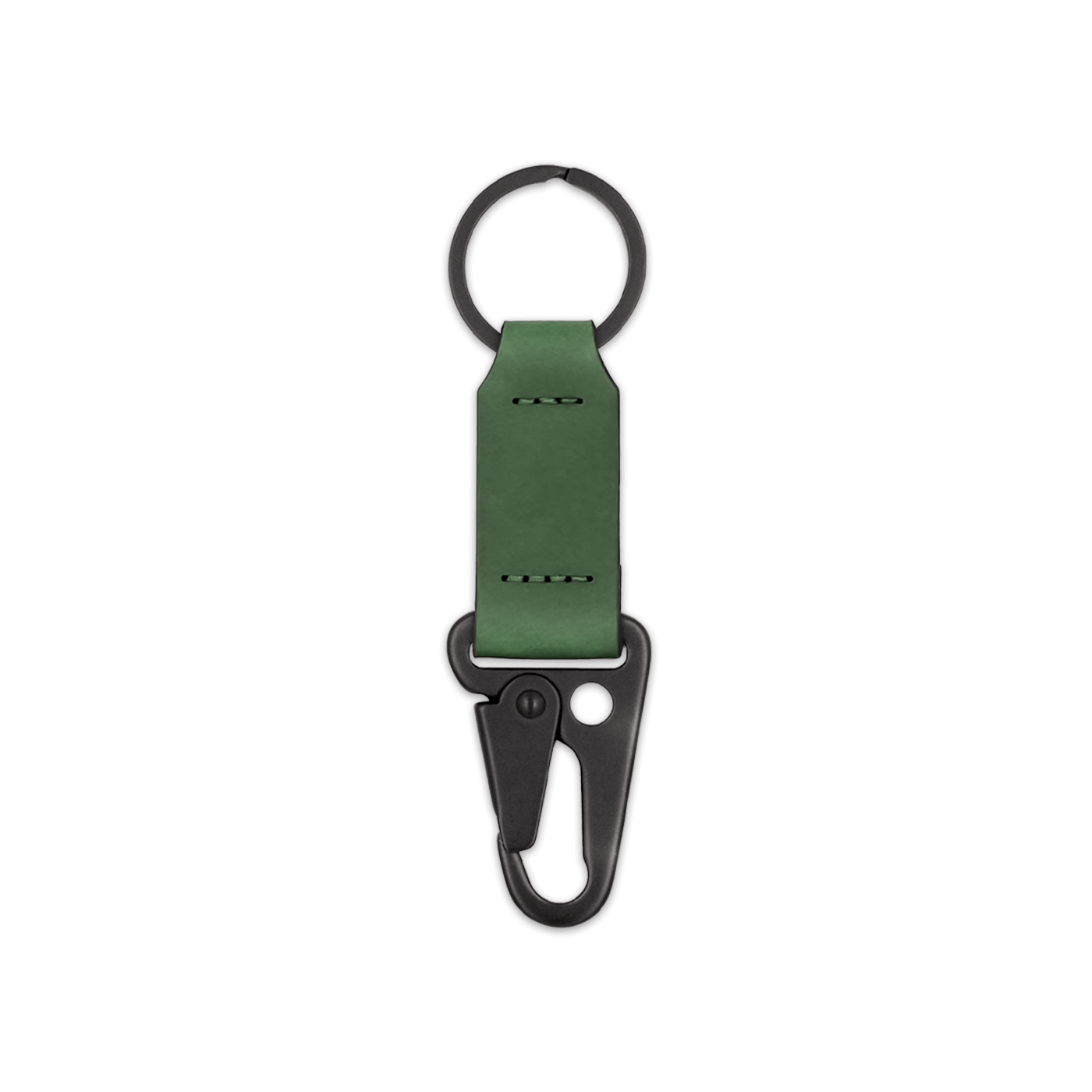 Green leather keychain with black hardware