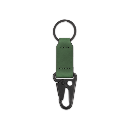 Green leather keychain with black hardware