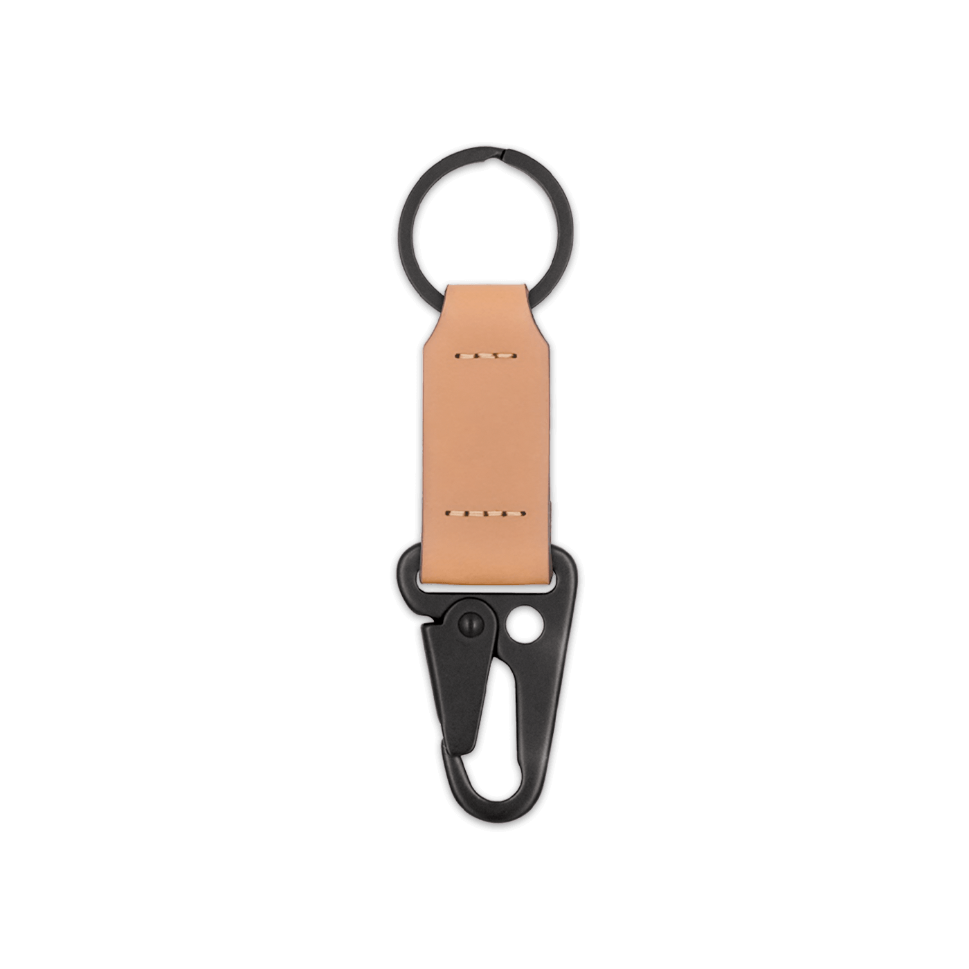 Natural leather keychain with black hardware