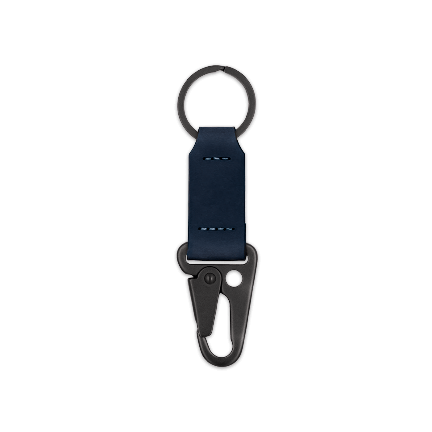 Navy leather keychain with black hardware