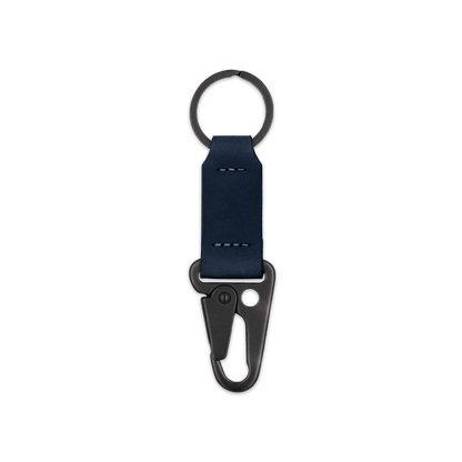 Navy leather keychain with black hardware