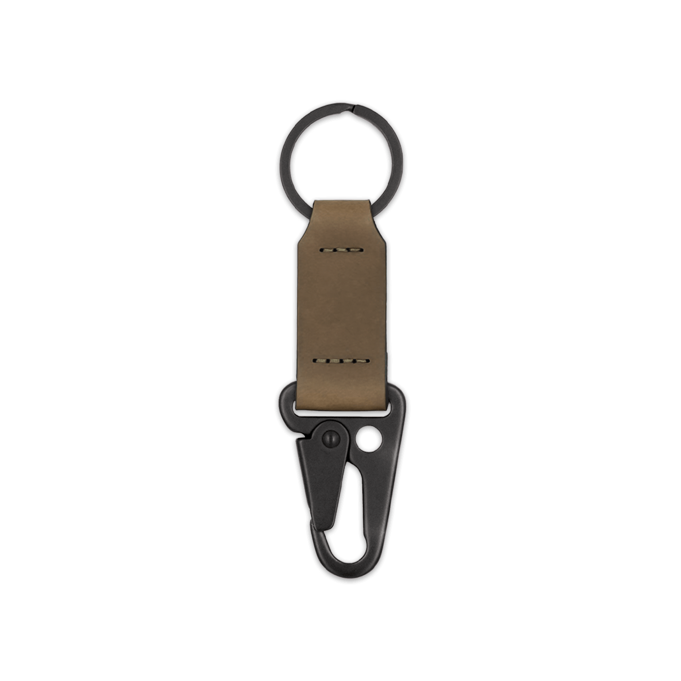 Olive leather keychain with black hardware