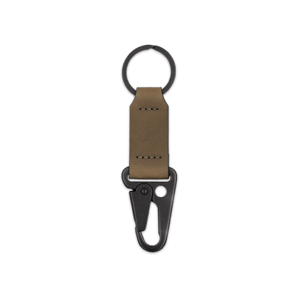 Olive leather keychain with black hardware