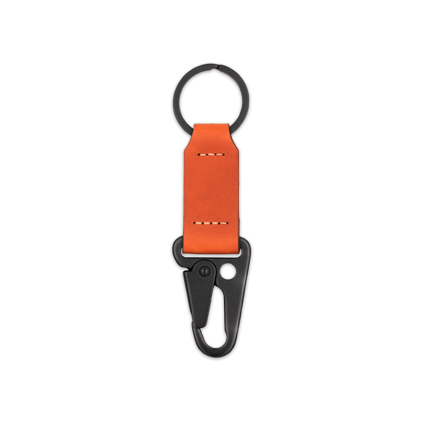 Orange leather keychain with black hardware